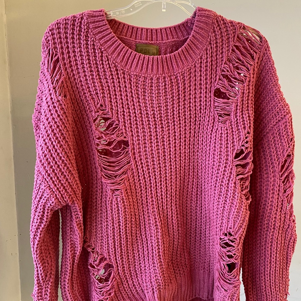 NWOT POL Medium Pink Chenille Distressed Sweater